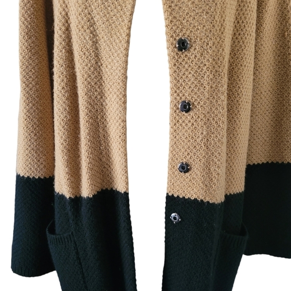 Style & Co. Black and Tan Color Block‎ Midi Cardigan - Picture 4 of 5